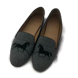 J. Crew Factory Gray Horse Embroidered Loafers
